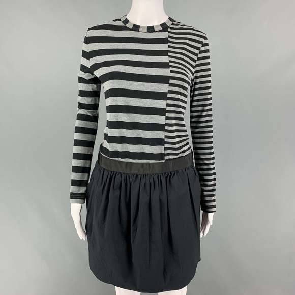 KOLOR Black Grey Polyester Blend Stripe Long Sleeve Dress - Picture 1 of 6